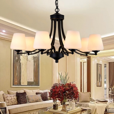 5/6/8/10 Lights Chandelier Rustic Style Metal Glass Ceiling Lighting in Black for Living Room Foyer