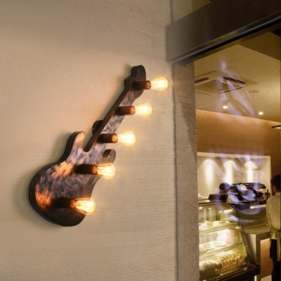 5 Lights Guitar Shape Sconce Vintage Metal Wall Light for Living Room Restaurant