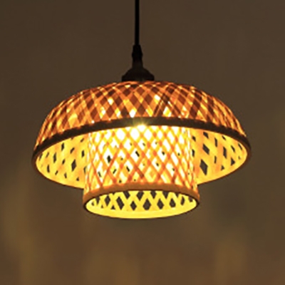 Vintage Pendant Light Single Light Pail/Dome/Bubble Rattan Pendant Lamp in Beige for Foyer