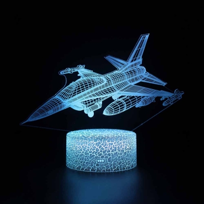 7 Color Changeable 3D Illusion Light Bedroom USB Port and Battery Airplane LED Night Light with Touch Sensor