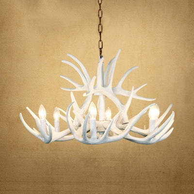 Antique Style Antlers Chandelier Resin 4/6/9 Lights White Hanging Light for Foyer Dining Room