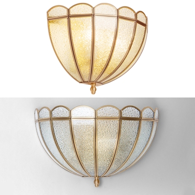 Antique Style Dome Wall Sconce 2 Lights Glass Wall Light in Brass for Bedroom Restaurant