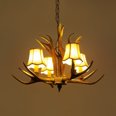 Antlers Decoration Bedroom Hanging Light Resin 3/4/5 Lights Antique Style Chandelier with Tapered Shade