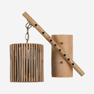 Bamboo Cylinder Hanging Wall Sconce Rustic 1 Light Wall Lamp for Bar Restaurant Hallway, 13