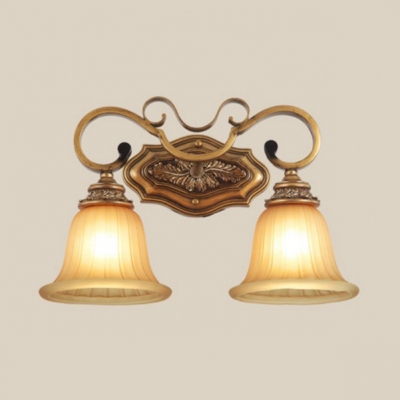 Bell Shade Sconce Light 2 Lights Elegant Style Metal and Glass Wall Lamp for Hotel Living Room