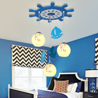 Betty Sheep Pattern Semi Flush Ceiling Light Baby Boy Girl Room Decorative Rudder LED Light Fixture