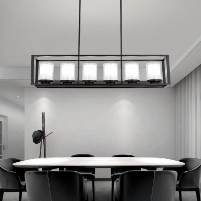 Black Rectangle Pendant Lighting 3/5/6 Lights Vintage Style Metal and Glass Island Light for Kitchen