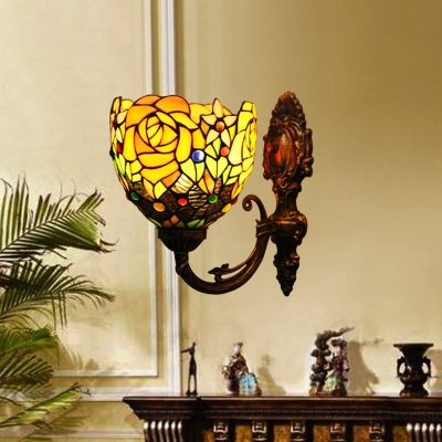 Colorful Flower Pattern Sconce Light Tiffany Style Vintage Stained Glass Hand Made Wall Light for Restaurant