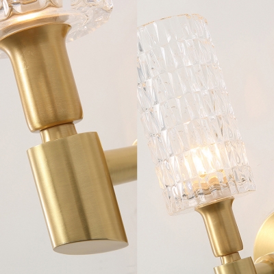 Contemporary Cylinder Shade Wall Sconce Glass Metal 1 Light Brass Wall Light for Bedroom