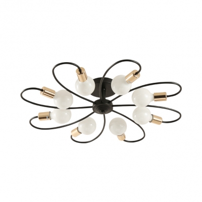 Creative Black Semi Flush Mount Light with Twist Arm 3/6/8 Lights Metal Ceiling Lamp for Bedroom