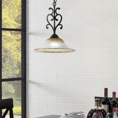 Dining Room Hat Shape Pendant Light Metal Prismatic Glass 1 Lights Antique Style Black Hanging Light