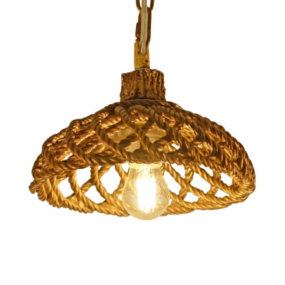 Dome Pendant Lighting Dining Room Single Light Rustic Hanging Light in Brown/White