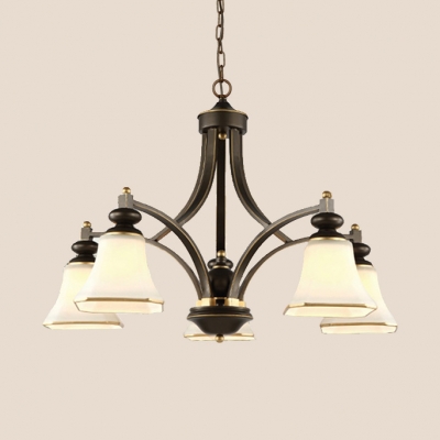 Down Lighting Suspension Light 3/5/6/8 Lights Antique Style Metal Glass Chandelier for Dining Room