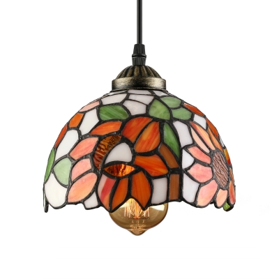 Elegant Tiffany Style Pendant Light with Oversize Sunflower Pattern