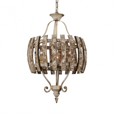 Fence Shade Candle Pendant Light 3 Lights Antique Style Metal Chandelier for Balcony Living Room