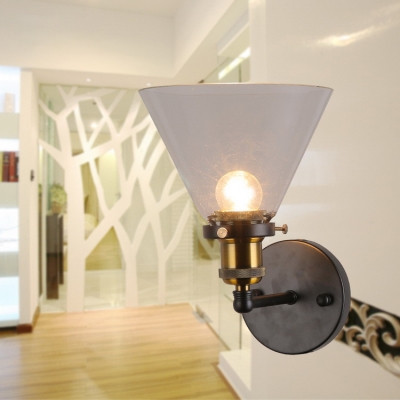 Glass Cone Shape Wall Lamp Study Hallway Single Light Industrial Wall Light Fixture