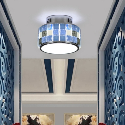 Glass Drum Shape Flush Mount Light Dining Room 1 Light Contemporary Ceiling Fixture