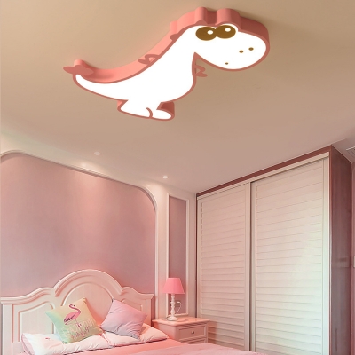 Green/Pink Dinosaur Shape Ceiling Light Warm Lighting/Stepless Dimming LED Flush Ceiling Light for Kids Room