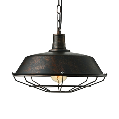 Vintage Style Barn Hanging Light with Cage 1 Light Metal Plug In Pendant Lamp in Rust for Restaurant