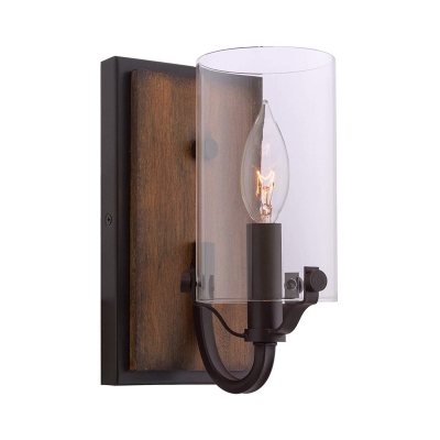 

Industrial Cylinder Wall Sconce Single Light Metal and Glass Wall Light in Oil Rubbed Bronze, HL518094