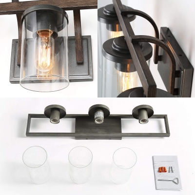 Industrial Sconce Wall Light with Cylinder Shade 3 Lights Clear Glass Wall Light for Bathroom Mirror