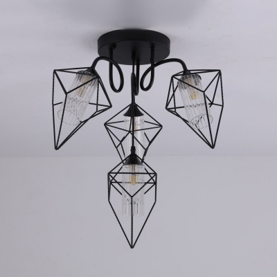 Industrial Wire Cage Semi Flush Ceiling Light 4/6 Lights Metal and Glass Ceiling Light in Black