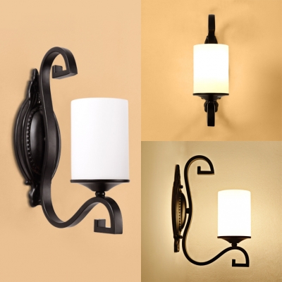 Metal Cylinder Shade Wall Light Study Room 1 Light Simple Style Wall Sconce Light in Black
