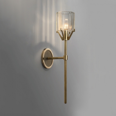 Modern Style Linear Wall Light Metal 1 Light Brass Sconce Light with Crystal for Bathroom