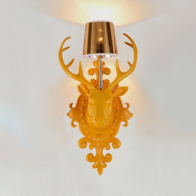 Resin Deer Decoration Wall Light Bedroom Hallway Single Light Vintage Style Wall Lamp in Blue/Gold/Orange