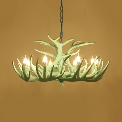 Resin Deer Horn Chandelier Light 8 Lights Vintage Pendant Lighting for Dining Room Living Room