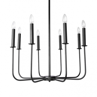 Simple Style Black Chandelier with Fake Candle 8 Lights Metal Light Fixture for Dinging Room