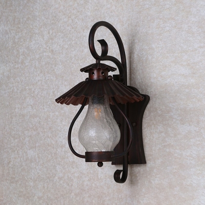 Single Light Scalloped Edged Sconce Vintage Textured Glass Wall Lamp for Front Door