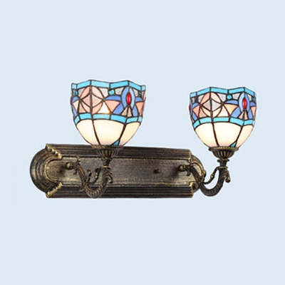 Stained Glass Bell Wall Light Dining Room Foyer 2 Lights Tiffany Style Rustic Sconce Lamp