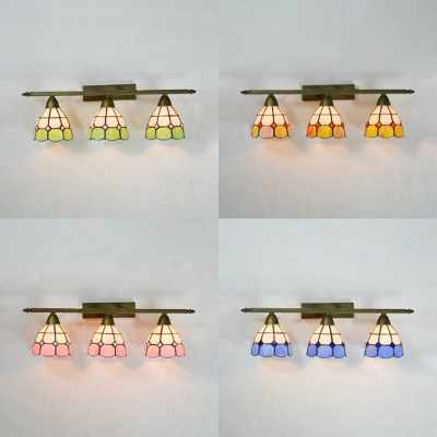 Stained Glass Dome Wall Lamp 3 Lights Tiffany Style Sconce Light in Blue/Green/Pink/Yellow