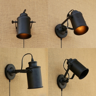 Stair Hallway Cup Shape Wall Light Metal 1 Light Vintage Style Black Sconce Light with Plug In Cord