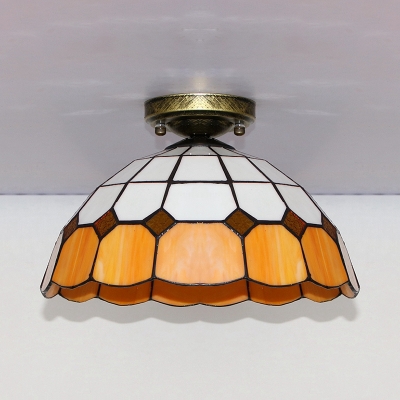 Tiffany Style Dome Ceiling Mount Light One Light Stained Glass Ceiling Lamp for Bedroom