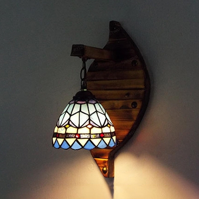 Victoria/Baroque Sconce Light Hotel Restaurant Stained Glass Wood 1 Light Wall Lamp
