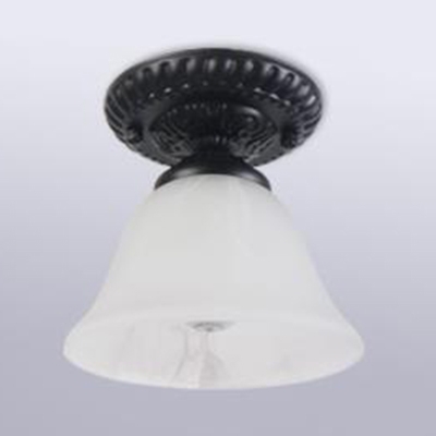 Vintage Style Bell Ceiling Light 1 Light Frosted Glass Light Fixture in White/Amber for Balcony