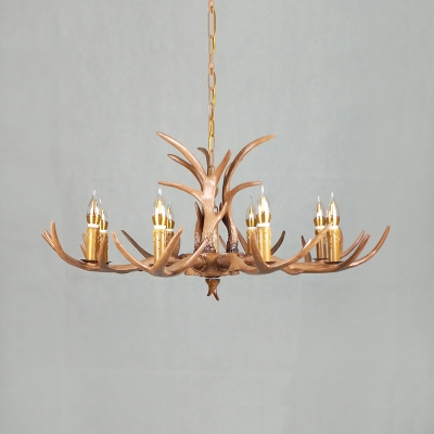 Vintage Style Chandelier with Candle and Antlers Decoration 4/6/8/12 Lights Resin Hanging Light for Living Room