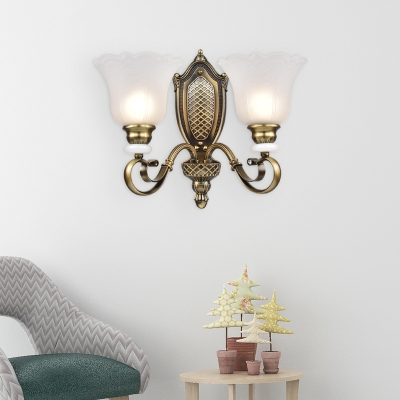 Vintage Style Flower Shade Sconce Light Metal Frosted Glass 1/2 Lights Gold Wall Light for Hallway