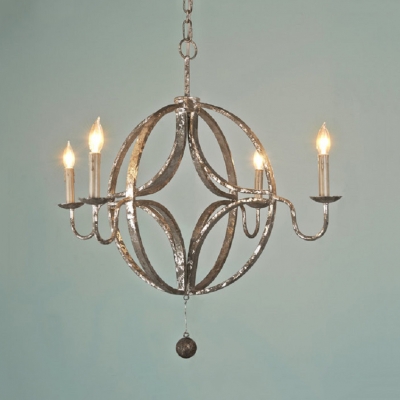 Vintage Style Globe Shape Chandelier Light 4 Lights Metal Ceiling Light for Living Room Dining Room
