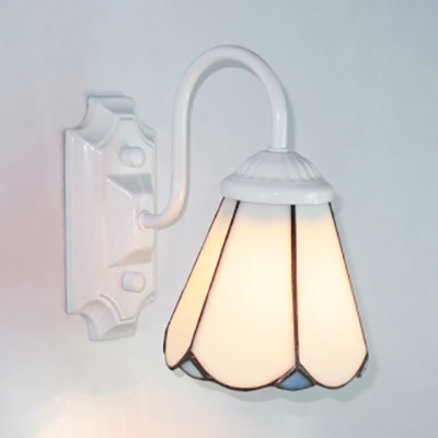 White Cone Shade Wall Light 1 Light Tiffany Style Glass Sconce Lamp for Dining Room Kitchen