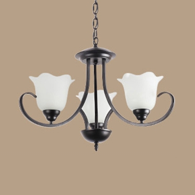 White Flower Shade Chandelier 3/6/8/9 Lights Antique Style Metal Frosted Glass Hanging Light for Dining Room