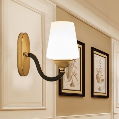 White Tapered Shade Sconce Light Bedroom Bathroom Metal Frosted Glass 1 Light Classic Wall Sconce