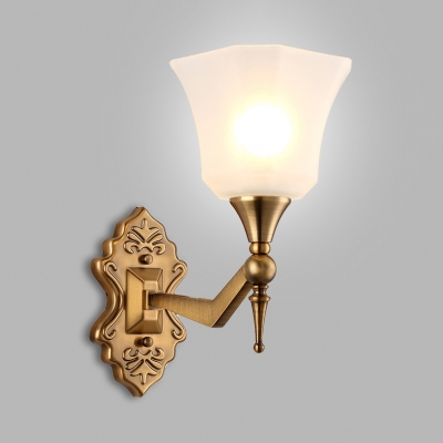 1/2 Lights Bell Sconce Light Elegant Style Metal Frosted Glass Wall Lamp in Brass for Restaurant