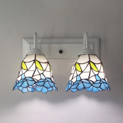 2 Lights Bell Wall Lamp Tiffany Style Stained Glass Wall Sconce for Bathroom Hotel