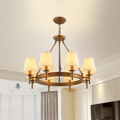 8/10 Lights Tapered Shade Chandelier Classic Metal and Fabric Hanging Light in Black/Bronze for Restaurant