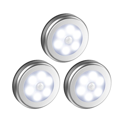 3/6 Pack Battery Powered Silver Cabinet Lighting Motion Sensing and Auto Dusk to Dawn Sensing Round Counter Lighting in Warm/White