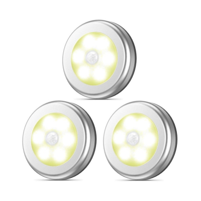 3/6 Pack Battery Powered Silver Cabinet Lighting Motion Sensing and Auto Dusk to Dawn Sensing Round Counter Lighting in Warm/White