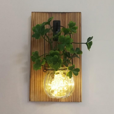 Green/White Plant Decoration Hanging Light Beautiful Wood and Clear Glass Fairy Light for Kitchen